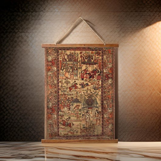 Persian Rug Knights Tehran Gold Design Wandteppich Mit Holzrahmen