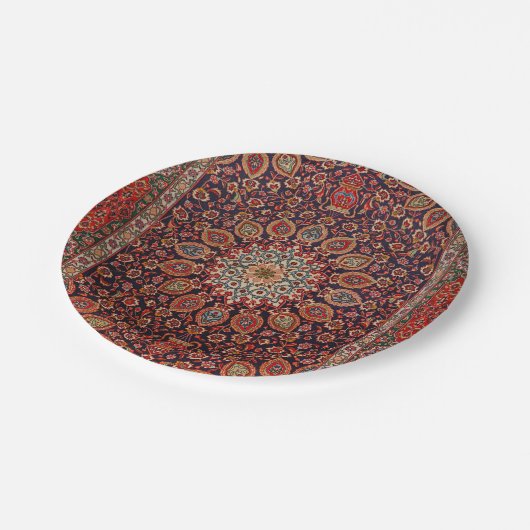 Persian Tabriz Black Radial Geometric Pappteller (Schrägansicht)