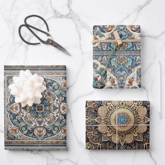 Persian Tepet Ornament Filigree Bohemisch Motif Geschenkpapier Set (Vorderseite)