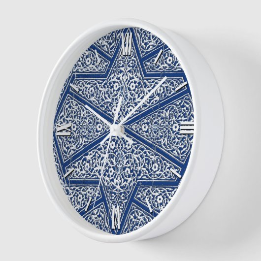 Persian tile pattern - cobalt blue and white wanduhr (Winkel)