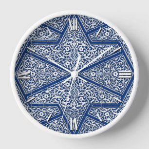 Persian tile pattern - cobalt blue and white wanduhr