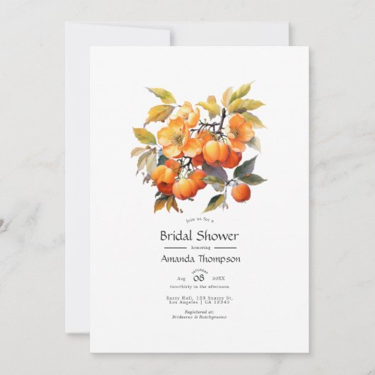 Persimmon Floral Brautparty Einladung (Vorderseite)