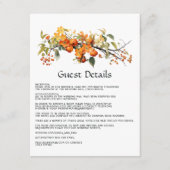 Persimmon Floral Wedding Guest Details Begleitkarte (Vorderseite)