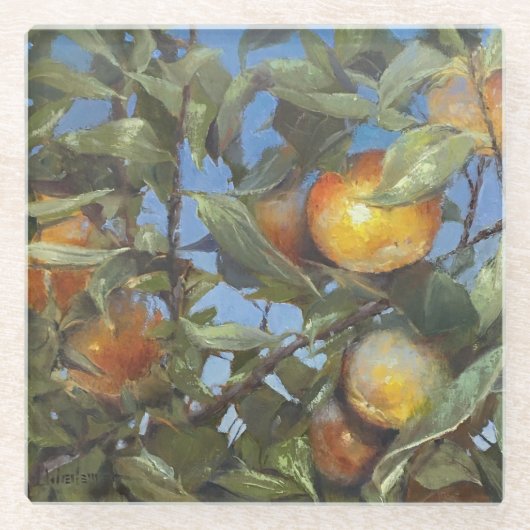 Persimmon Obstbaum Schönes Original Kunstwerk Glasuntersetzer (Vorderseite)