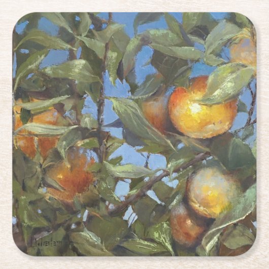 Persimmon Obstbaum Schönes Original Kunstwerk Rechteckiger Pappuntersetzer (Vorderseite)