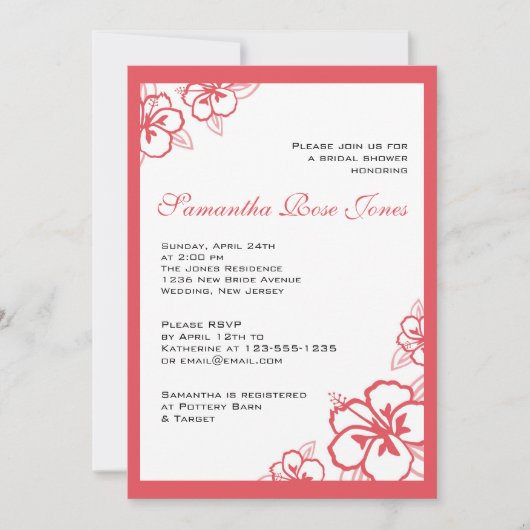 Persimmon und White Hibiskus Blume Brautparty Einladung (Vorderseite)