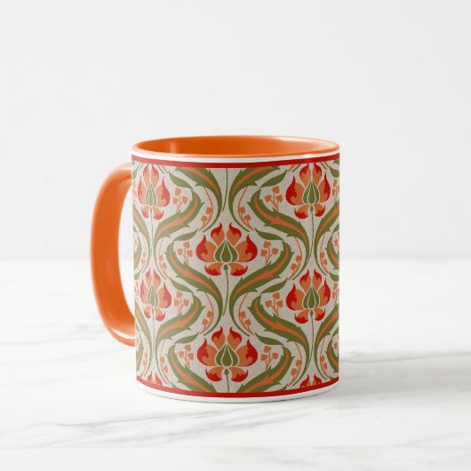 Persimmon Wildblumen Damask Kaffee Tasse (Vorderseite Links)