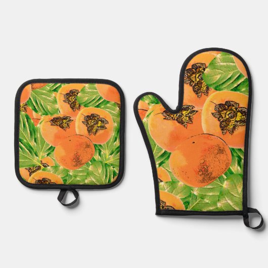 Persimon Jungle (Kaki) Ofenhandschuh & Topflappen-Set (Vorderseite)