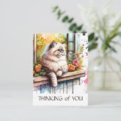Persisch-Beige Katze im Fenster mit Sommerferien-B Postkarte (Stehend Vorderseite)