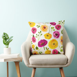 Persische Buttercups Aquarellfarben Rosa und Gelb Kissen