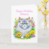 Persische Cat-Blume Personalisiert Geburtstag Karte (Gelbe Blume)