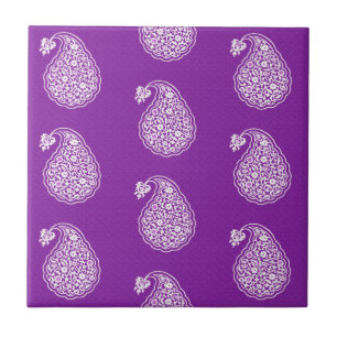 Persische Fliese Paisley - Weiß auf Lila
