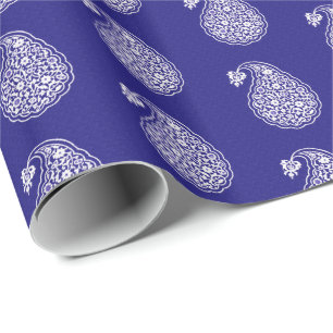 Persische Kachel-Paisley - weiß auf indigoblau Geschenkpapier