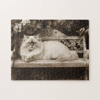 Persische Katze auf der Gartenbank Puzzle