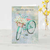 Persische Katze denkt in ihrem dunklen Korb an Sie Karte (Gelbe Blume)