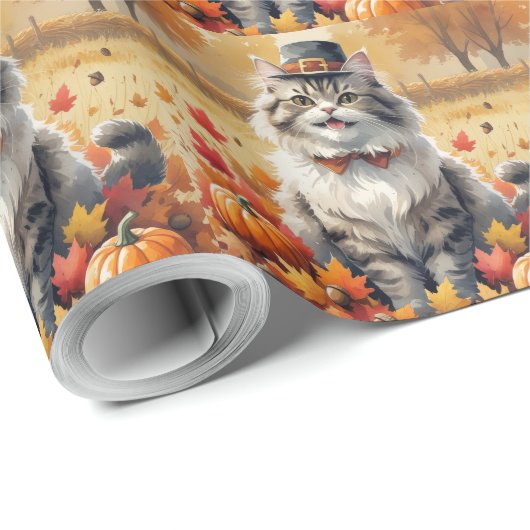 Persische Katze im Herbst hinterlässt Erntedank Ku Geschenkpapier (Rolleneckpunkt)