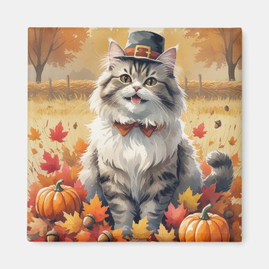 Persische Katze im Herbst hinterlässt Erntedank Ku Magnet (Vorne)