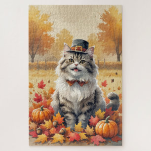 Persische Katze im Herbst hinterlässt Erntedank Ku Puzzle