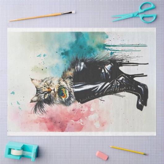 Persische Katze in Black Boot Decoupage Seidenpapier (Basteln)