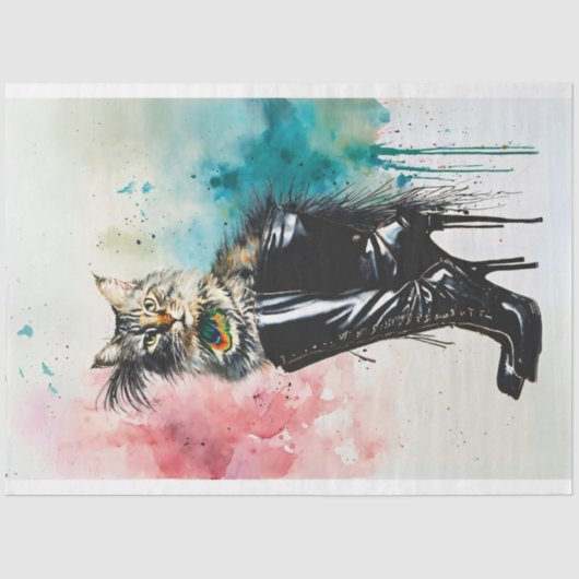 Persische Katze in Black Boot Decoupage Seidenpapier (Vorderseite)