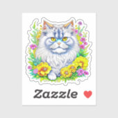 Persische Katze in Gelb und Rosa Blume Aufkleber (Blatt)