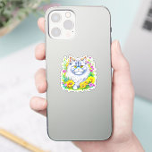 Persische Katze in Gelb und Rosa Blume Aufkleber (Telefon)