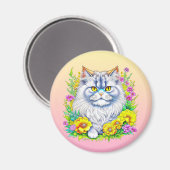 Persische Katze in Gelb und Rosa Blume Magnet (Vorderseite/Rückseite)