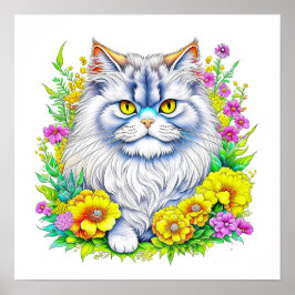 Persische Katze in Gelb und Rosa Blume Poster