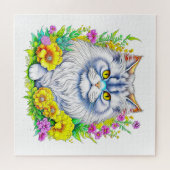 Persische Katze in Gelb und Rosa Blume Puzzle (Horizontal)