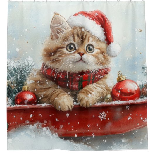Persische Katze in Sledge Let it Schnee Weihnachte Duschvorhang (Vorderseite)