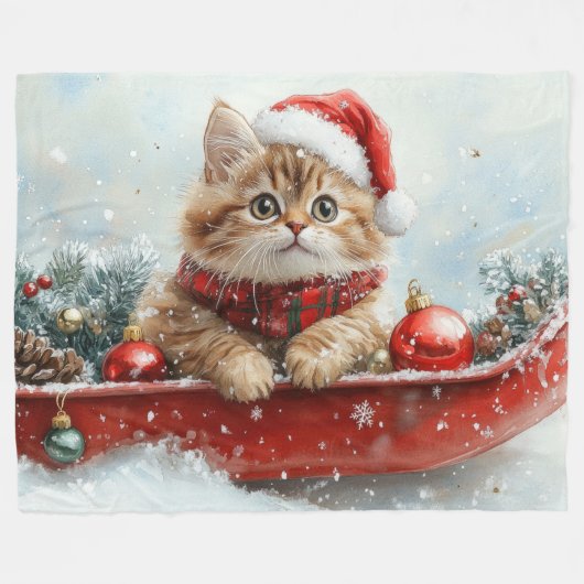Persische Katze in Sledge Let it Schnee Weihnachte Fleecedecke (Vorderseite (Horizontal))