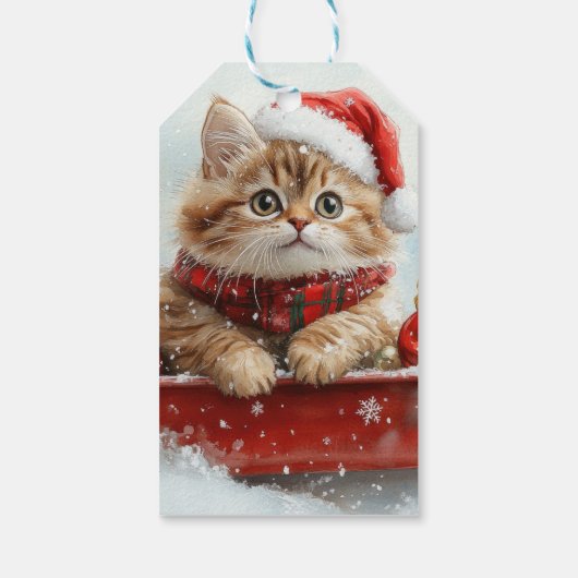 Persische Katze in Sledge Let it Schnee Weihnachte Geschenkanhänger (Rückseite)
