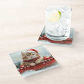 Persische Katze in Sledge Let it Schnee Weihnachte Glasuntersetzer (Schrägansicht)