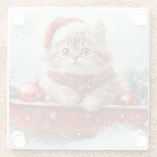 Persische Katze in Sledge Let it Schnee Weihnachte Glasuntersetzer (Rückseite)