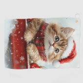 Persische Katze in Sledge Let it Schnee Weihnachte Golfhandtuch (Horizontal)