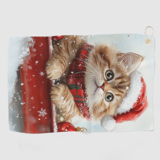 Persische Katze in Sledge Let it Schnee Weihnachte Golfhandtuch (Horizontal)