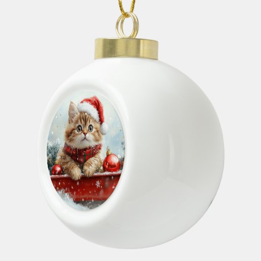 Persische Katze in Sledge Let it Schnee Weihnachte Keramik Kugel-Ornament (Rechts)
