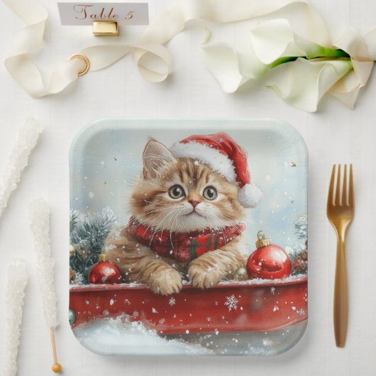 Persische Katze in Sledge Let it Schnee Weihnachte Pappteller (Hochzeit)