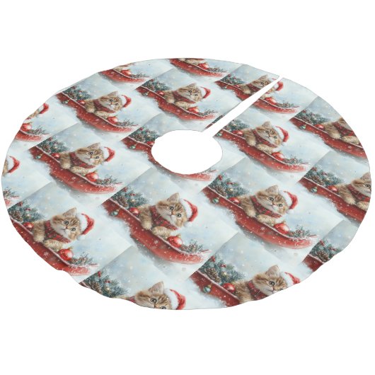 Persische Katze in Sledge Let it Schnee Weihnachte Polyester Weihnachtsbaumdecke (Schrägansicht)