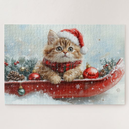 Persische Katze in Sledge Let it Schnee Weihnachte Puzzle (Horizontal)