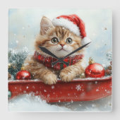 Persische Katze in Sledge Let it Schnee Weihnachte Quadratische Wanduhr (Vorderseite)