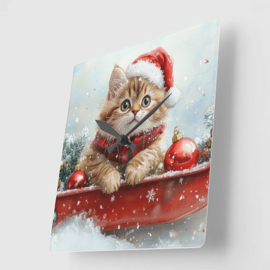 Persische Katze in Sledge Let it Schnee Weihnachte Quadratische Wanduhr (Winkel)