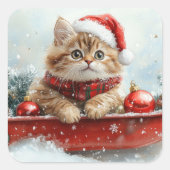 Persische Katze in Sledge Let it Schnee Weihnachte Quadratischer Aufkleber (Vorderseite)