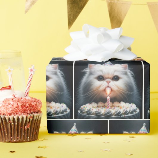 Persische Katze mit Geburtstagskuchen Geschenkpapier (Geburtstagsparty)