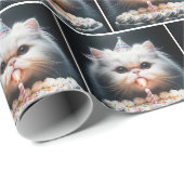 Persische Katze mit Geburtstagskuchen Geschenkpapier (Rolleneckpunkt)