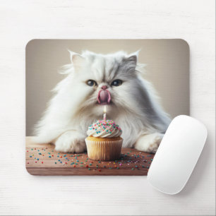 Persische Katze mit Geburtstagskuchen Mousepad