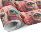 Persische Katze mit Herz-Rose Valentinstag Geschenkpapier (Rolleneckpunkt)