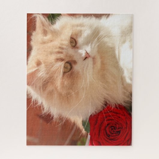 Persische Katze mit Rote Rose Puzzle (Vertikal)