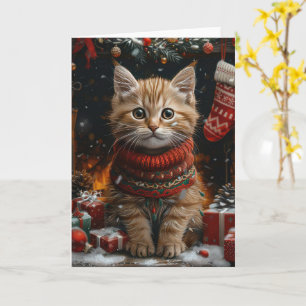 Persische Katze mit Weihnachtsgeschenken Kamin Karte