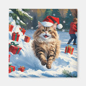 Persische Katze sitzt im Schnee mit Weihnachtshut Magnet (Vorne)